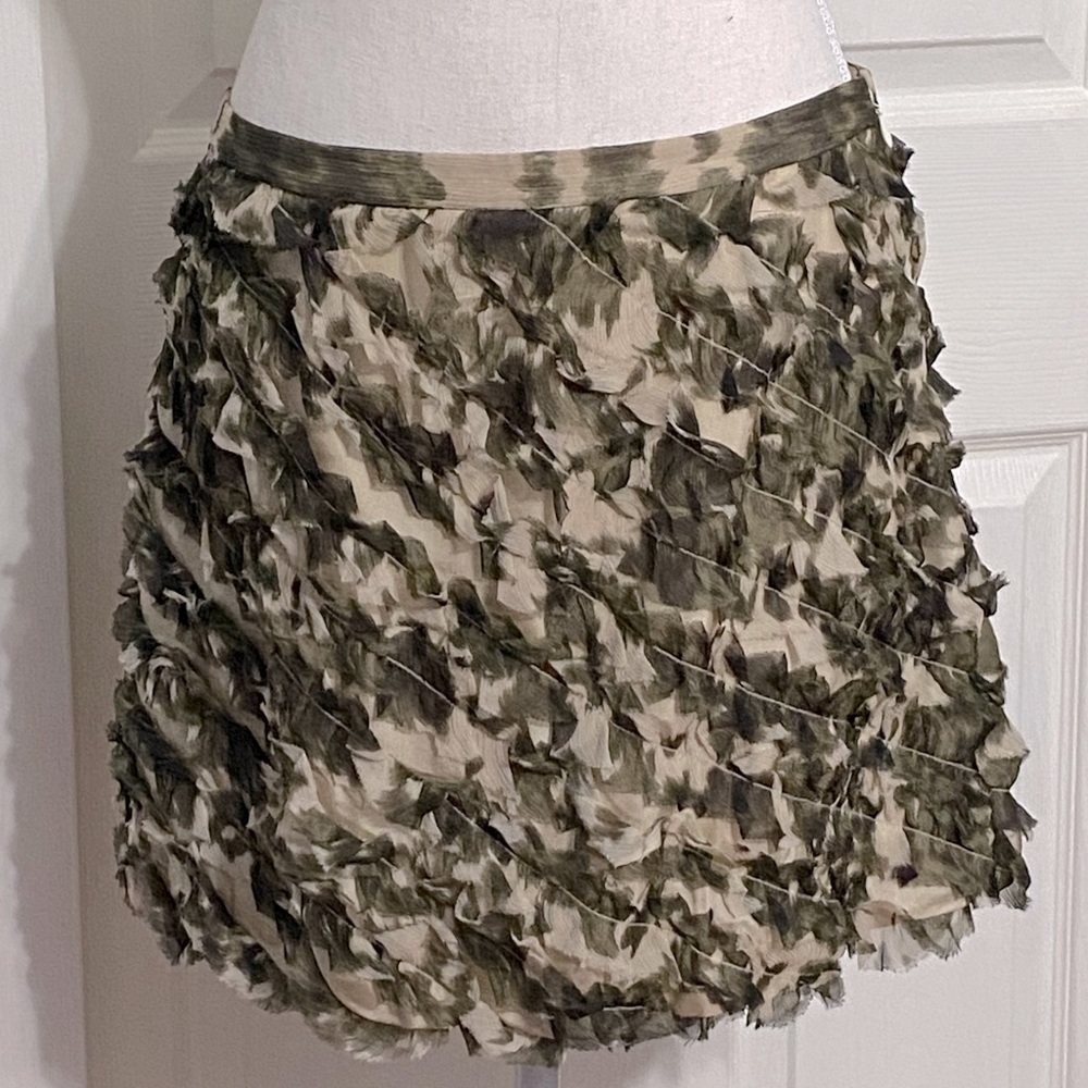 J. Crew Olive Green and Tan Ruffled Mini Skirt Size 4